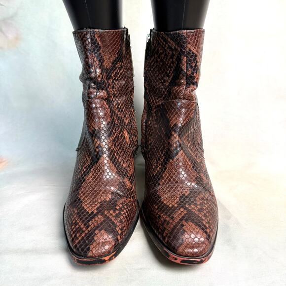 Zara Faux Leather Python Snake Print Heeled Side Zip Ankle Boots - Picture 5 of 11